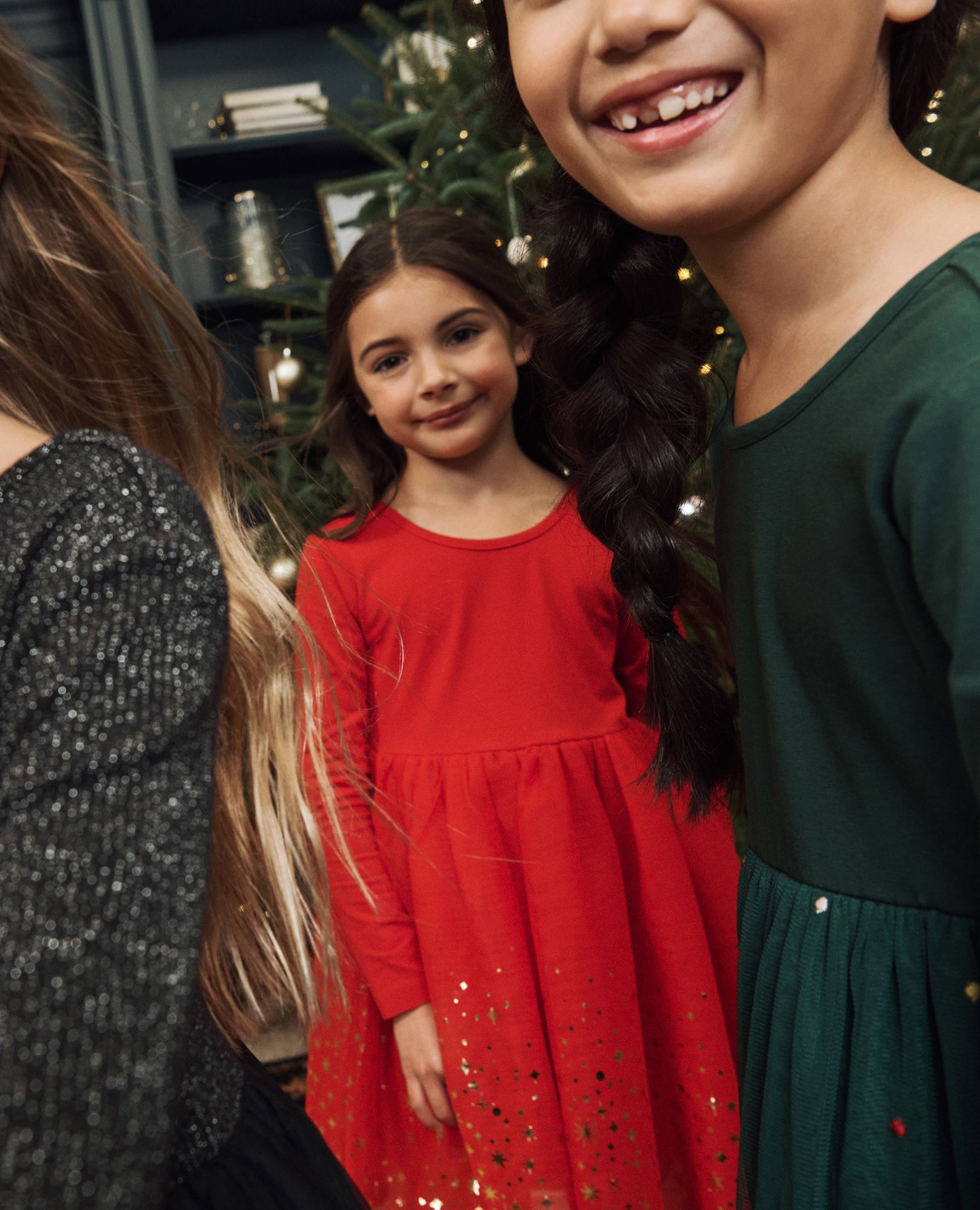 Long Sleeve Shimmer Tulle Dress in Ribbon Red - main