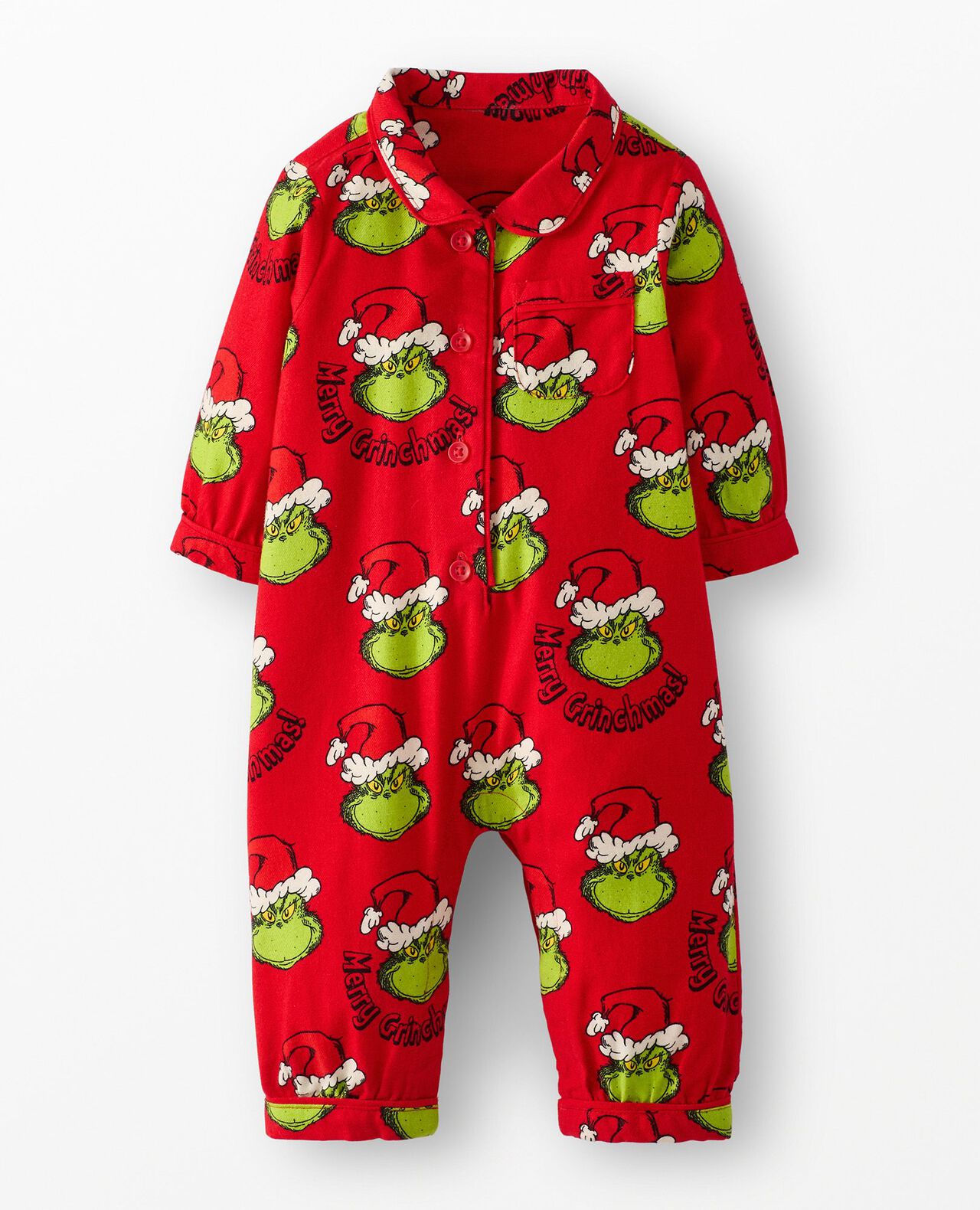 Dr. Seuss Grinch Flannel Sleeper in Merry Grinchmas on Red - main