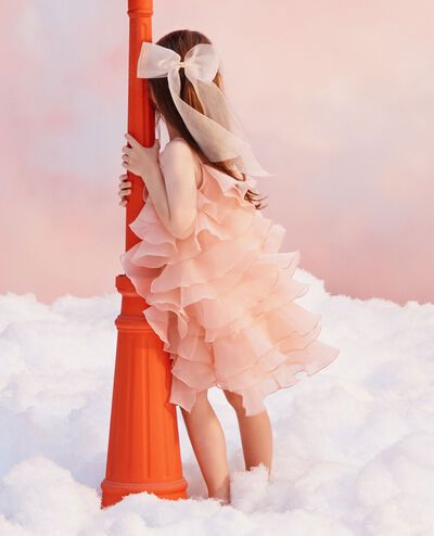 Sleeveless Organza Ruffle Dress in Pink Cream - main