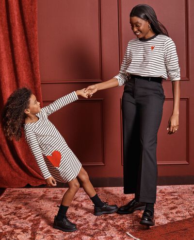 Women's Striped Heart Long Sleeve T-Shirt in Happy Heart - main