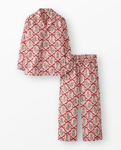 Disney Princess Holiday Long Sleeve Poplin Pajama Set in Princess Bows - Pink - main