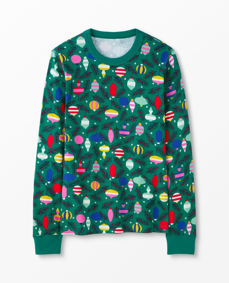 Adult Unisex Holiday Print Long John Pajama Top in Delightful Decorations - main