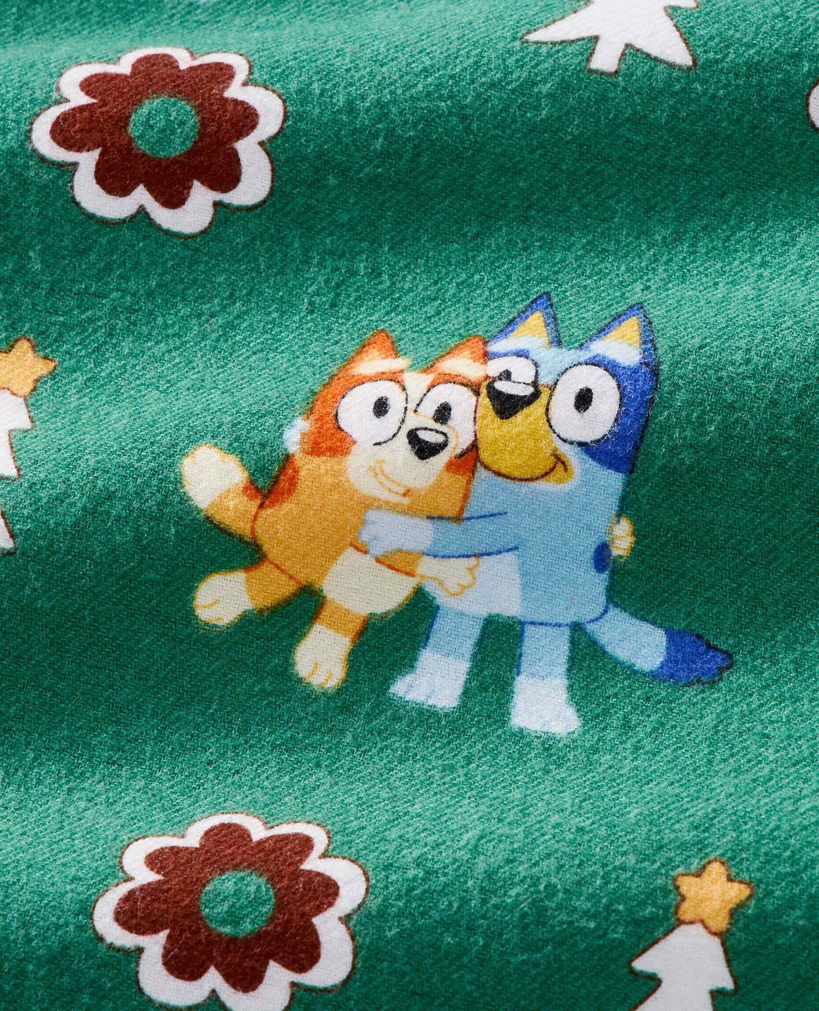 Adult Bluey Holiday Flannel Pajama Top in Bluey Hugs and Cookies on Green - main