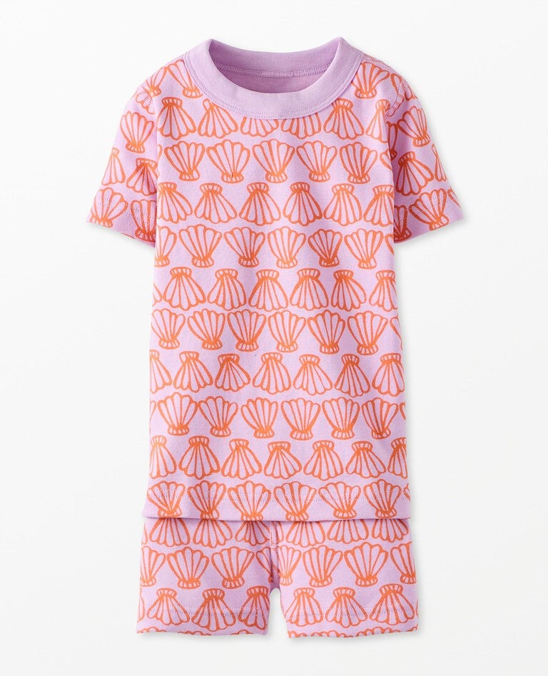 Kids Short John Pajama Set in Sunset Reef Simple Seashells on Tea Rose - main