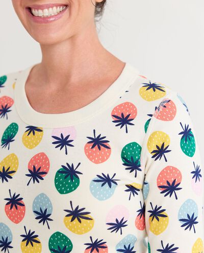 Women's Long John Pajama Top in Sweet Summertime on Ecru - main