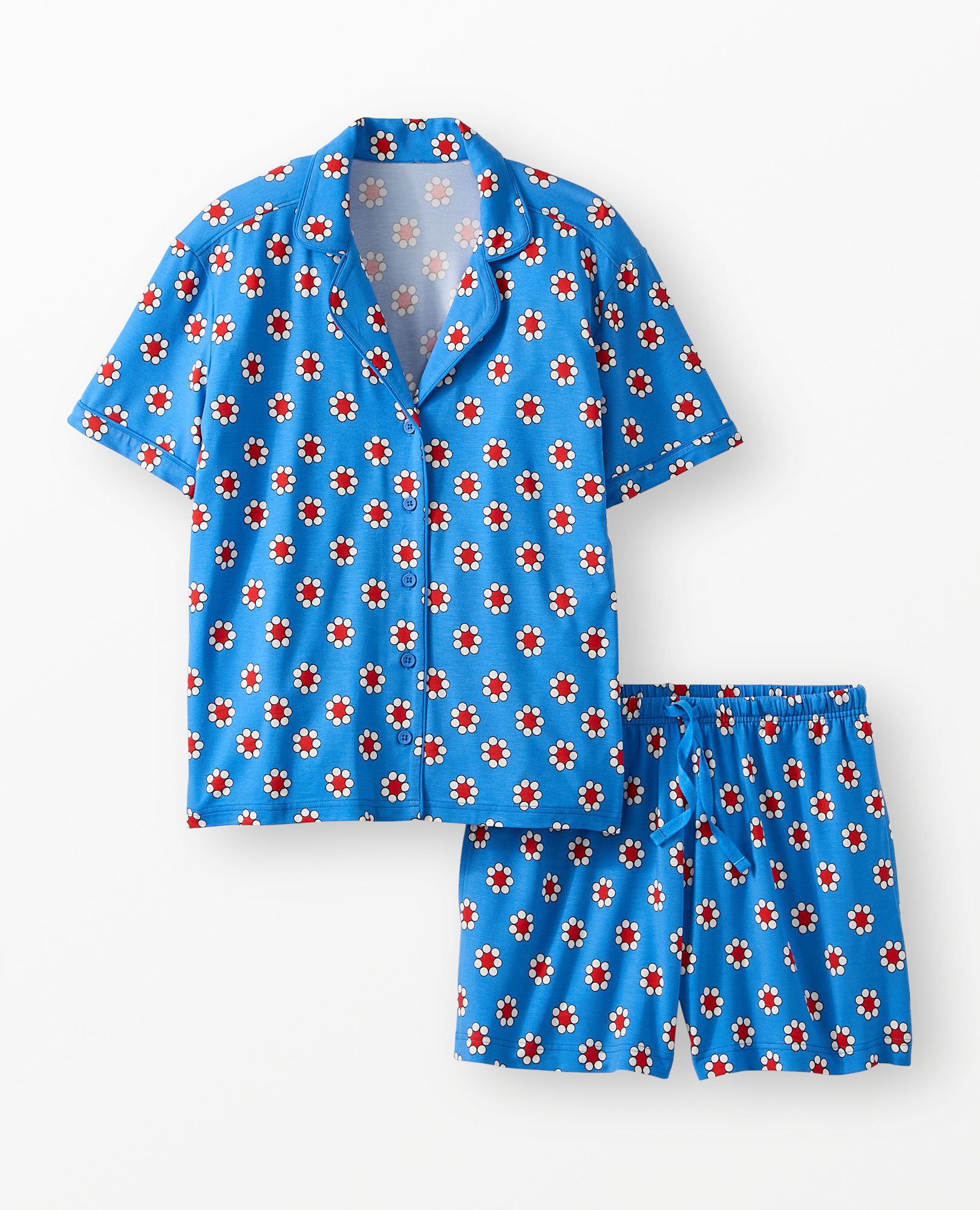 Women's Short Sleeve HannaSoft™ Pajama Set in Red Flowers on Swedish Sky - main