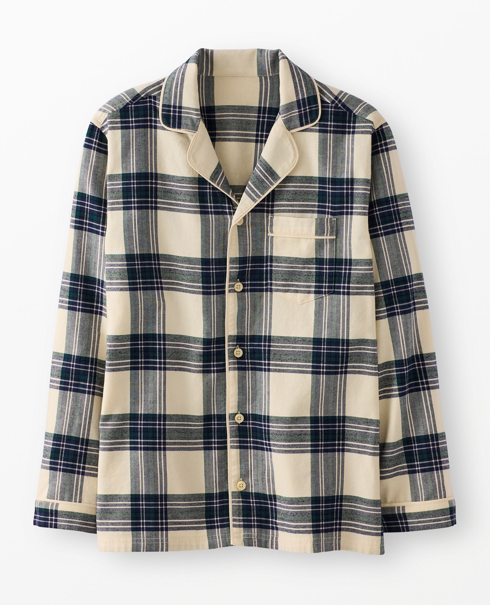 Adult Holiday Flannel Pajama Top in Green/Almond Oil Plaid - main