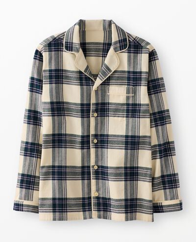 Adult Holiday Flannel Pajama Top in Green/Almond Oil Plaid - main