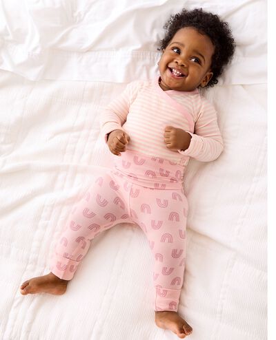 Baby Layette Wiggle Pants in HannaSoft™ in Blush Pink Rainbow - main