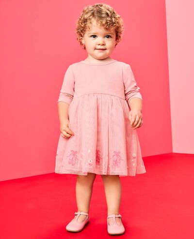 Baby Long Sleeve Tulle Embroidered Dress in Pointe Shoes on Powdered Rose - main