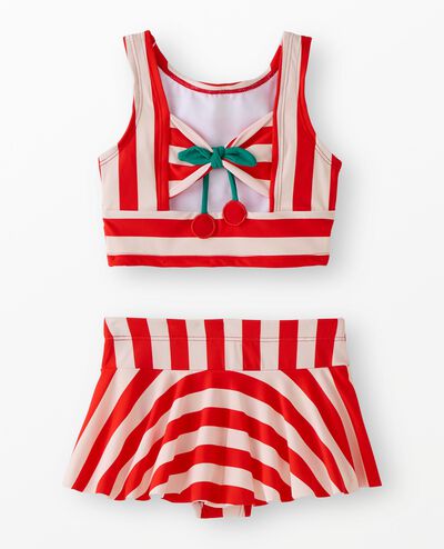 Two-Piece Cherry Back Skirted Swimsuit in Tangy Red/Ecru - main