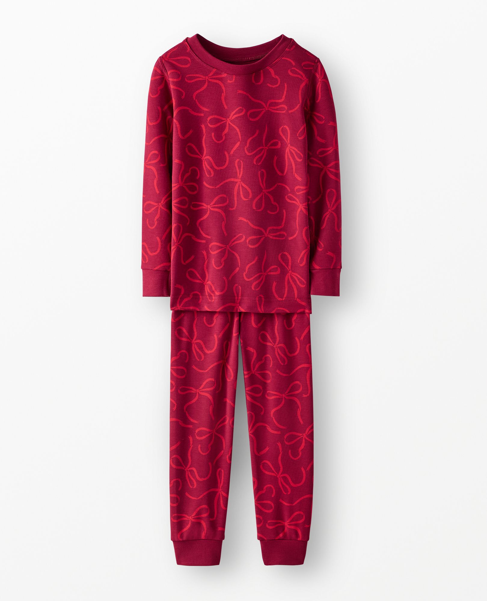 Holiday HannaSoft™ Stretch Pajama Set in Bows on Beet Red - main