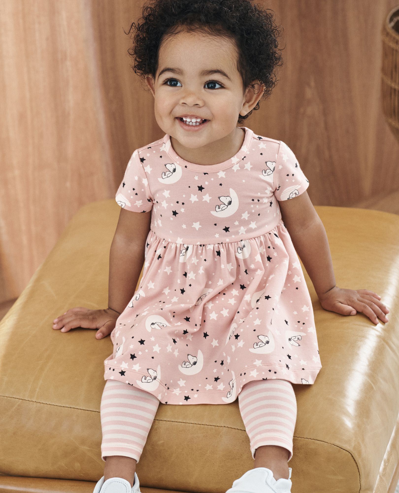 Baby Peanuts Dress & Leggings Set in HannaSoft™ in Snoopy Layette Pink - main