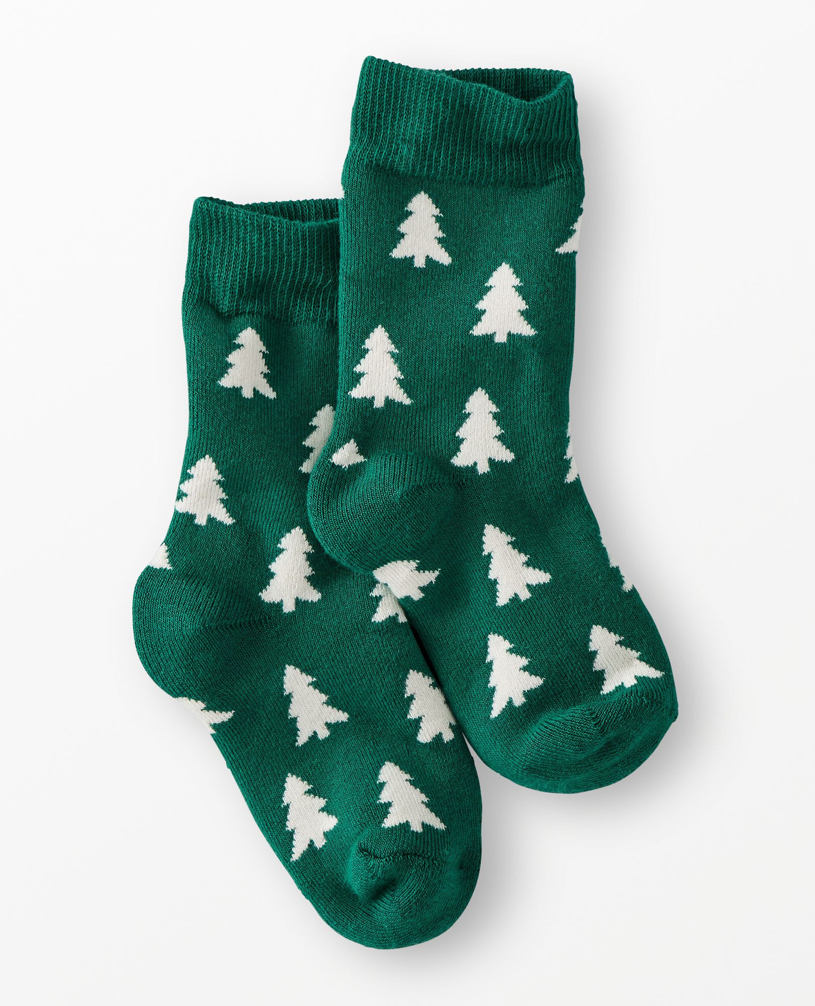 Holiday Crew Socks in Happy Trees on Green - main