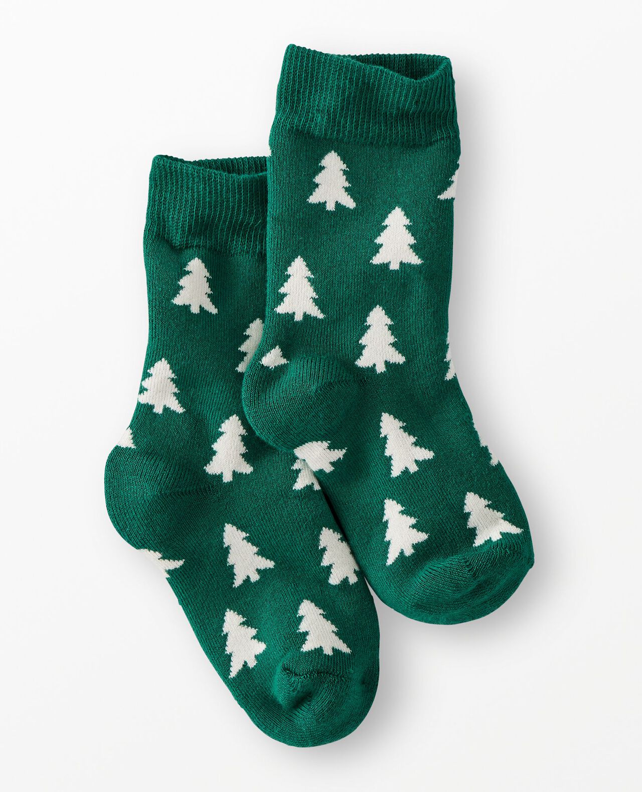Holiday Crew Socks in Happy Trees on Green - main
