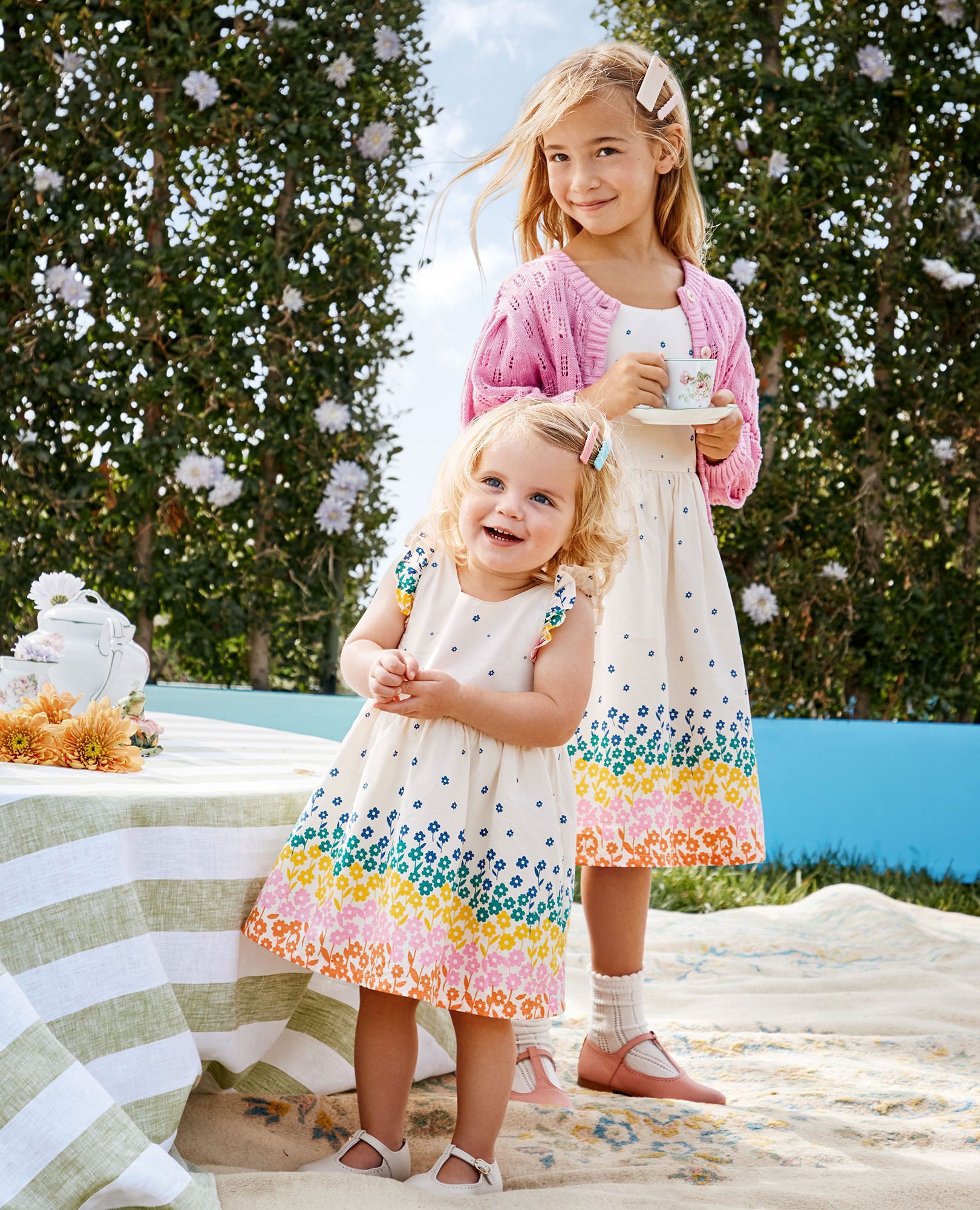 Baby Ruffle Sleeve Poplin Dress in Signs of Spring on Ecru - main