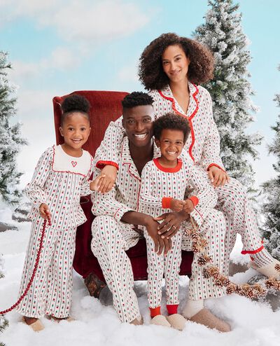 Holiday Flannel Bib Pajama Set in Christmas Stripes - main