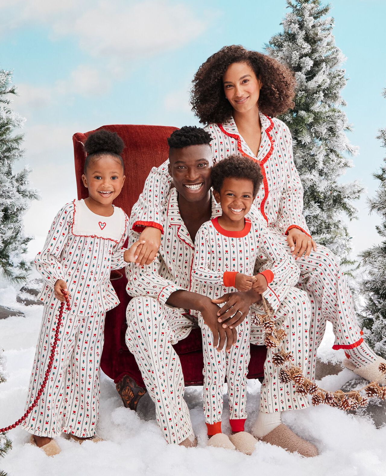 Holiday Flannel Bib Pajama Set in Christmas Stripes - main