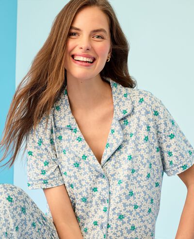 Women's Short Sleeve HannaSoft™ Pajama Set in Scattered Daisies on Blue - main