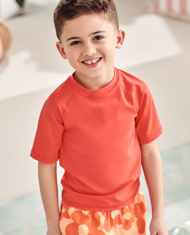 Short Sleeve Rashguard Top in Luminous Coral - main