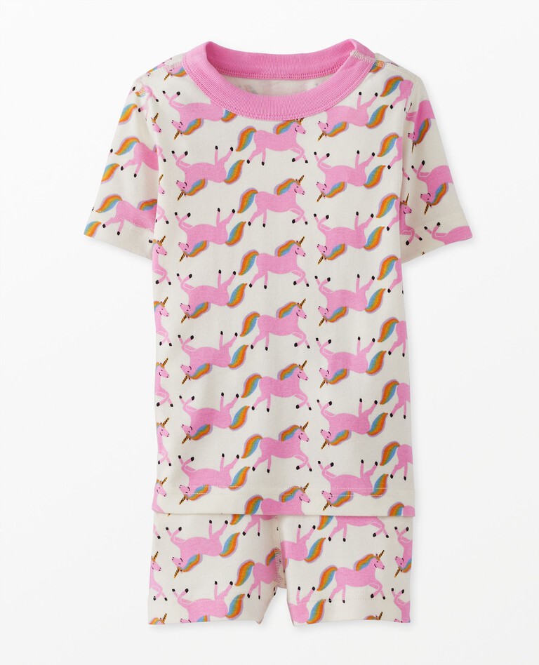 Short John Pajama Set in Pink Unicorn - main