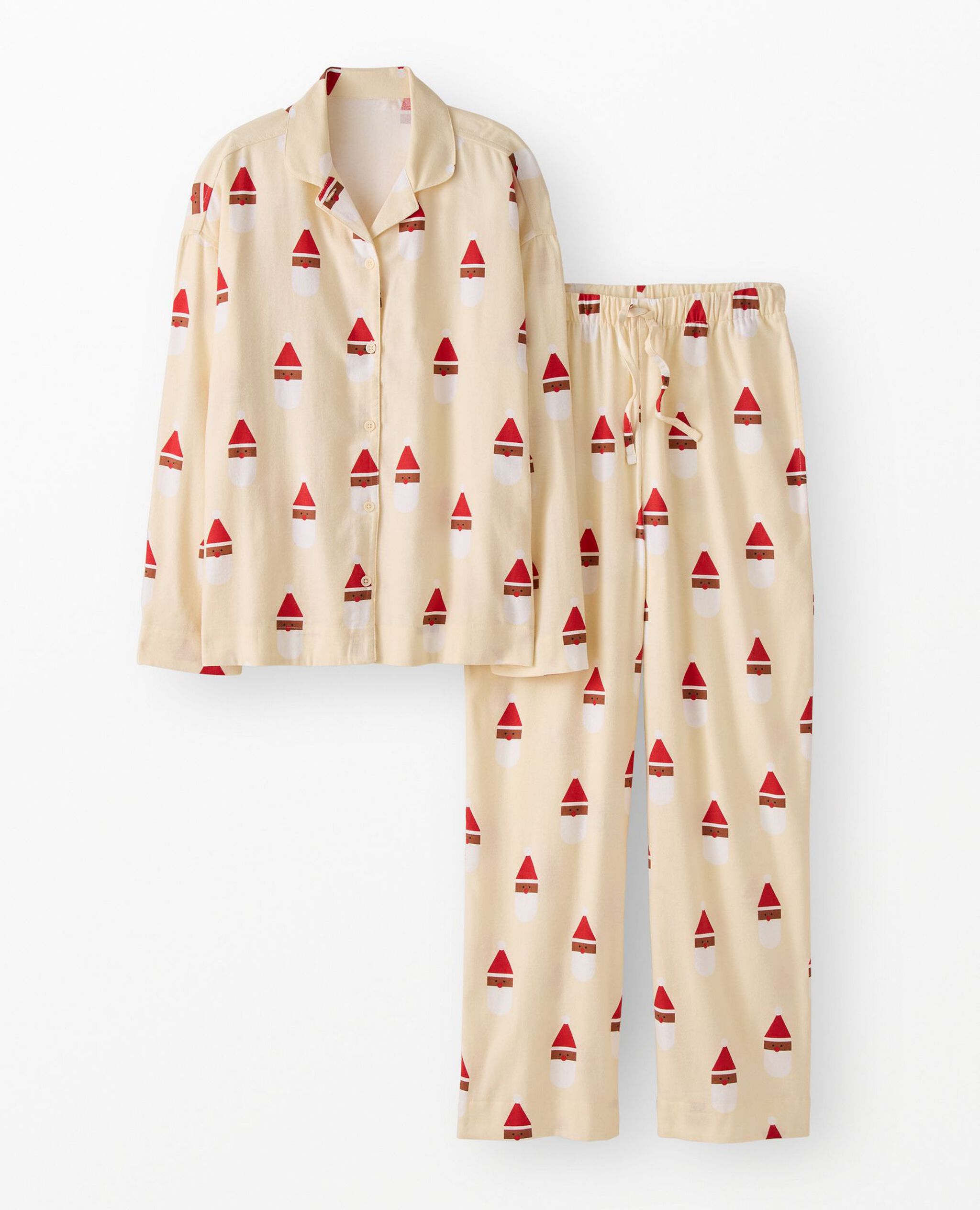 S W Holiday Flannel PJ Set in Scandi Santa on Almond Oil - main
