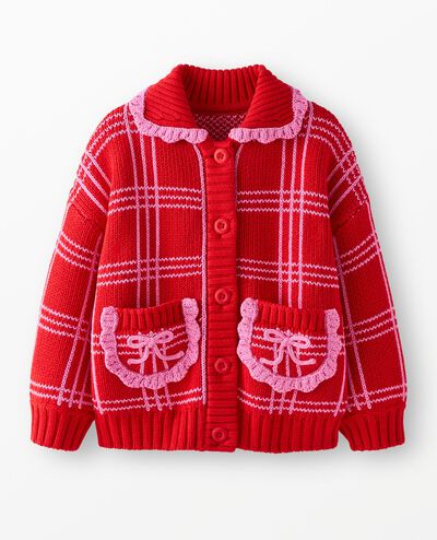 Collared Bow Pocket Cardigan in Grid Plaid - main