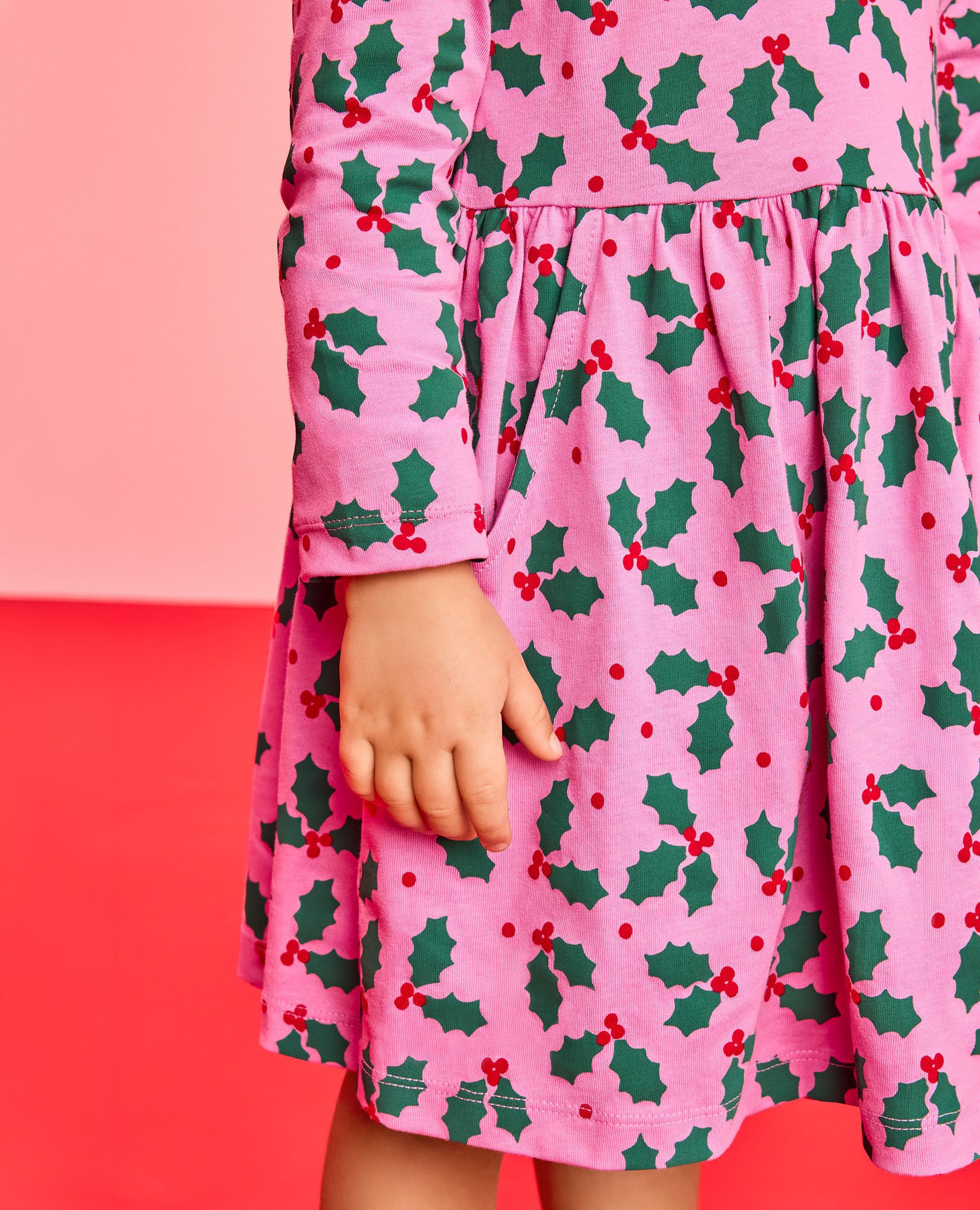 Long Sleeve Everywhere Dress with Pockets in Holly Jolly on Fuchsia Pink - main