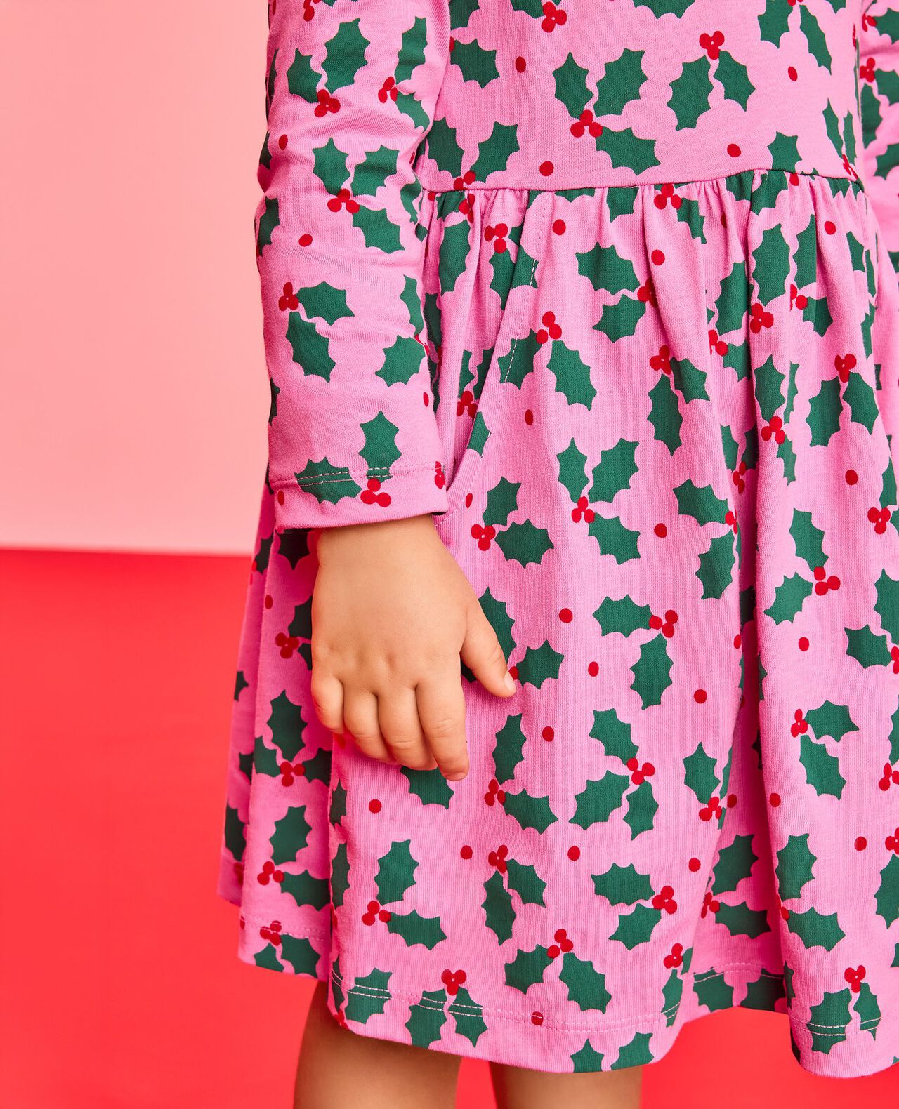 Long Sleeve Everywhere Dress with Pockets in Holly Jolly on Fuchsia Pink - main