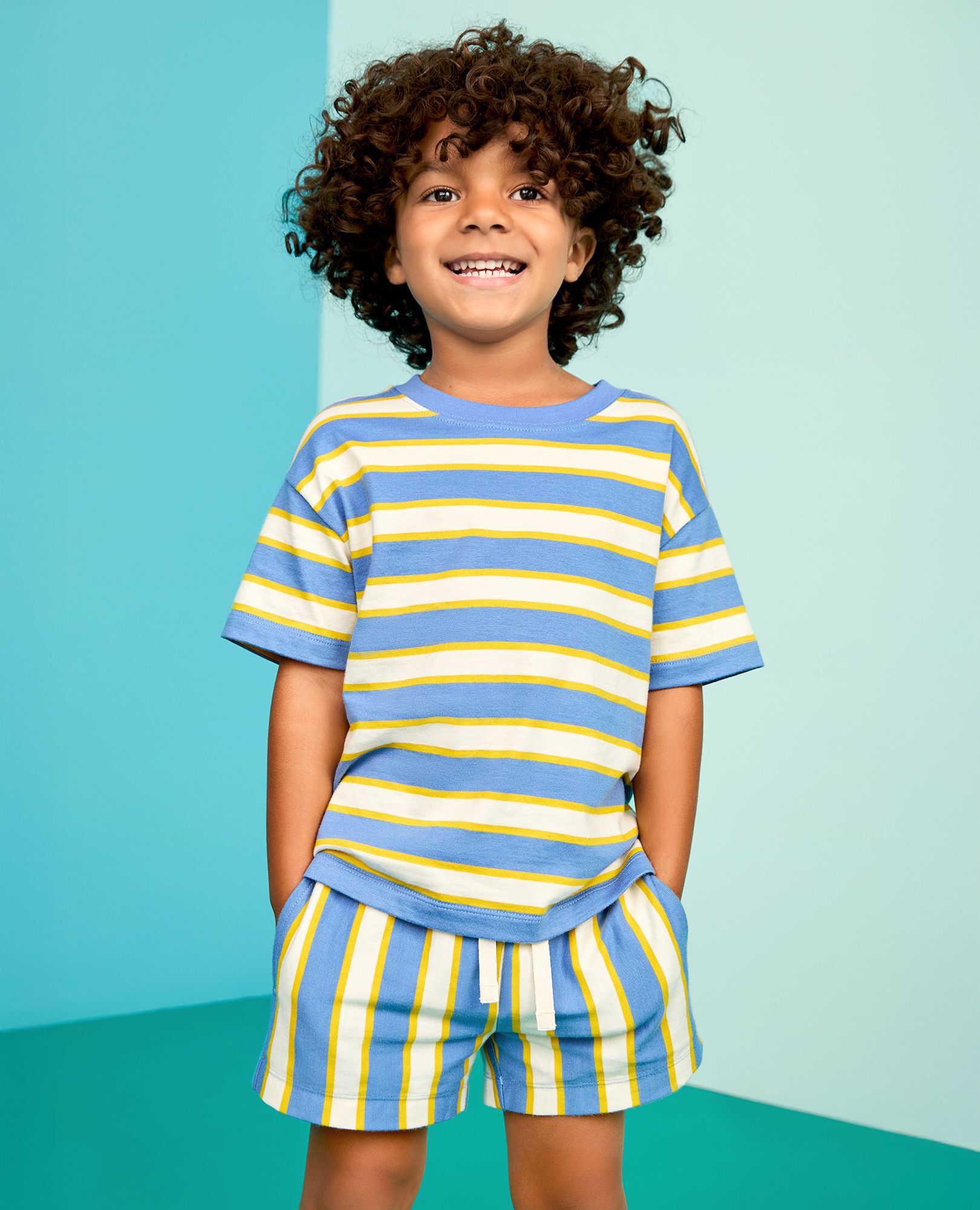 Striped T-Shirt & Shorts Set in Horizon Blue/Ecru - main