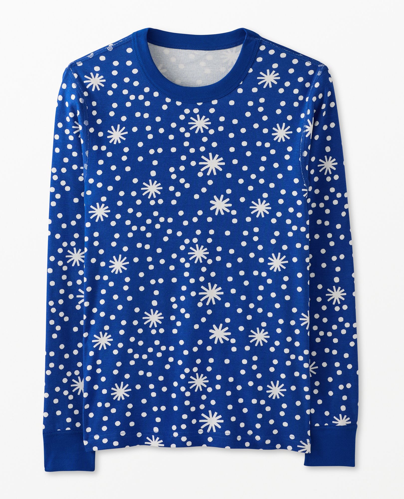 Adult Holiday Long John Pajama Top in First Snow on Galactic Blue - main