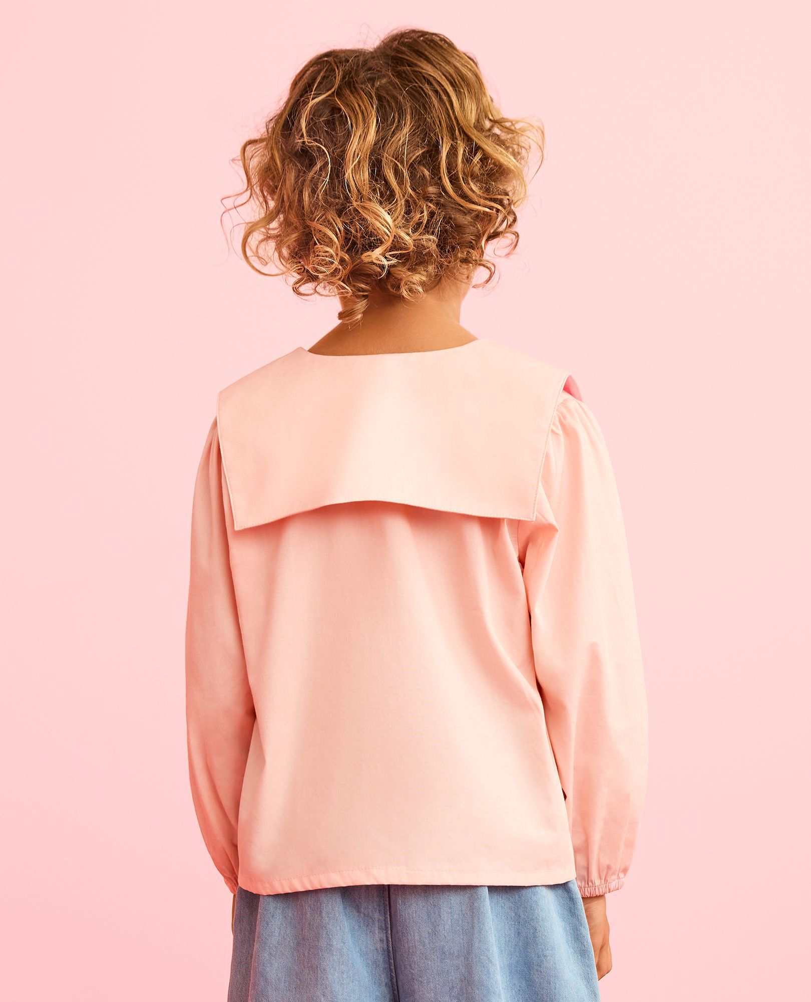 Long Sleeve Poplin Button Up Shirt in Pink Cream - main