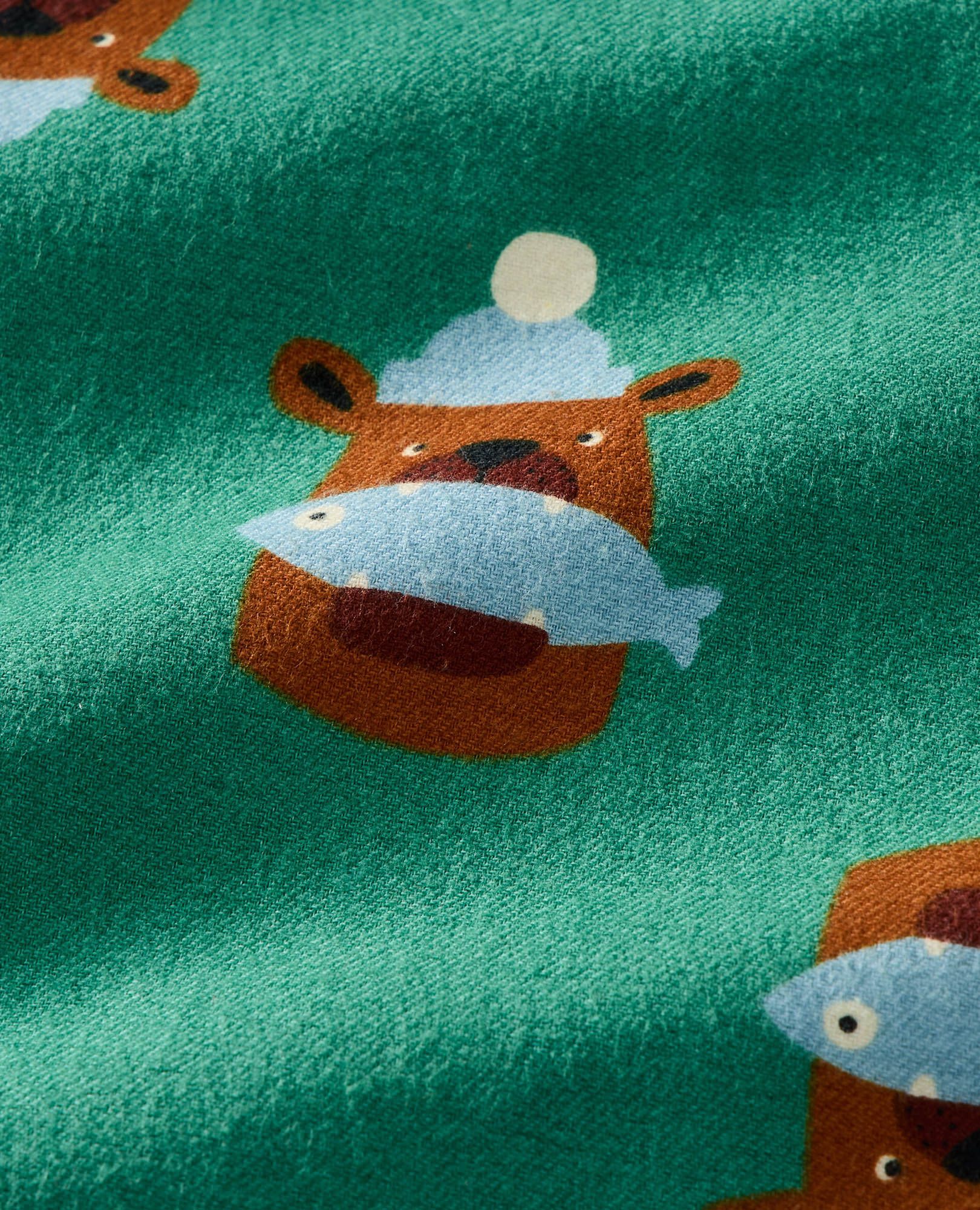 Adult Holiday Flannel Pajama Top in Fresh Catch on Bottle Green - main