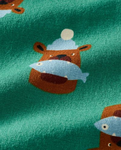 Adult Holiday Flannel Pajama Top in Fresh Catch on Bottle Green - main