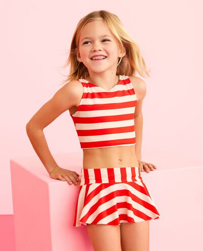 Two-Piece Cherry Back Skirted Swimsuit in Tangy Red/Ecru - main