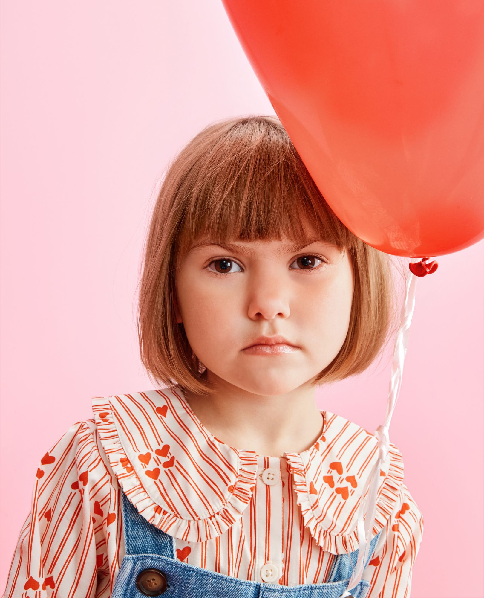 Poplin Collared Button Up Shirt in Red Stripes of Love - main