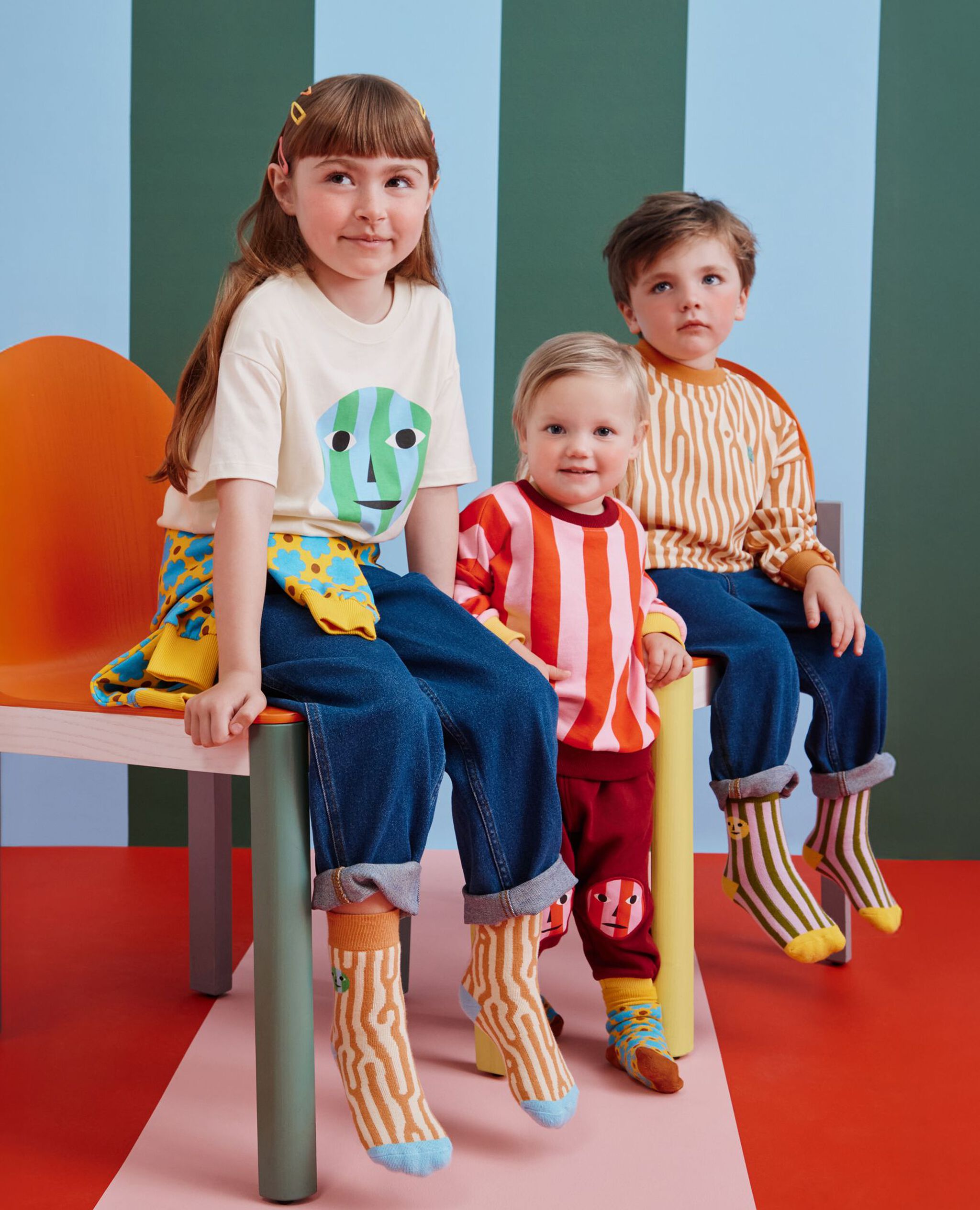 Dusen Dusen Crew Socks in Sea Stripe - main