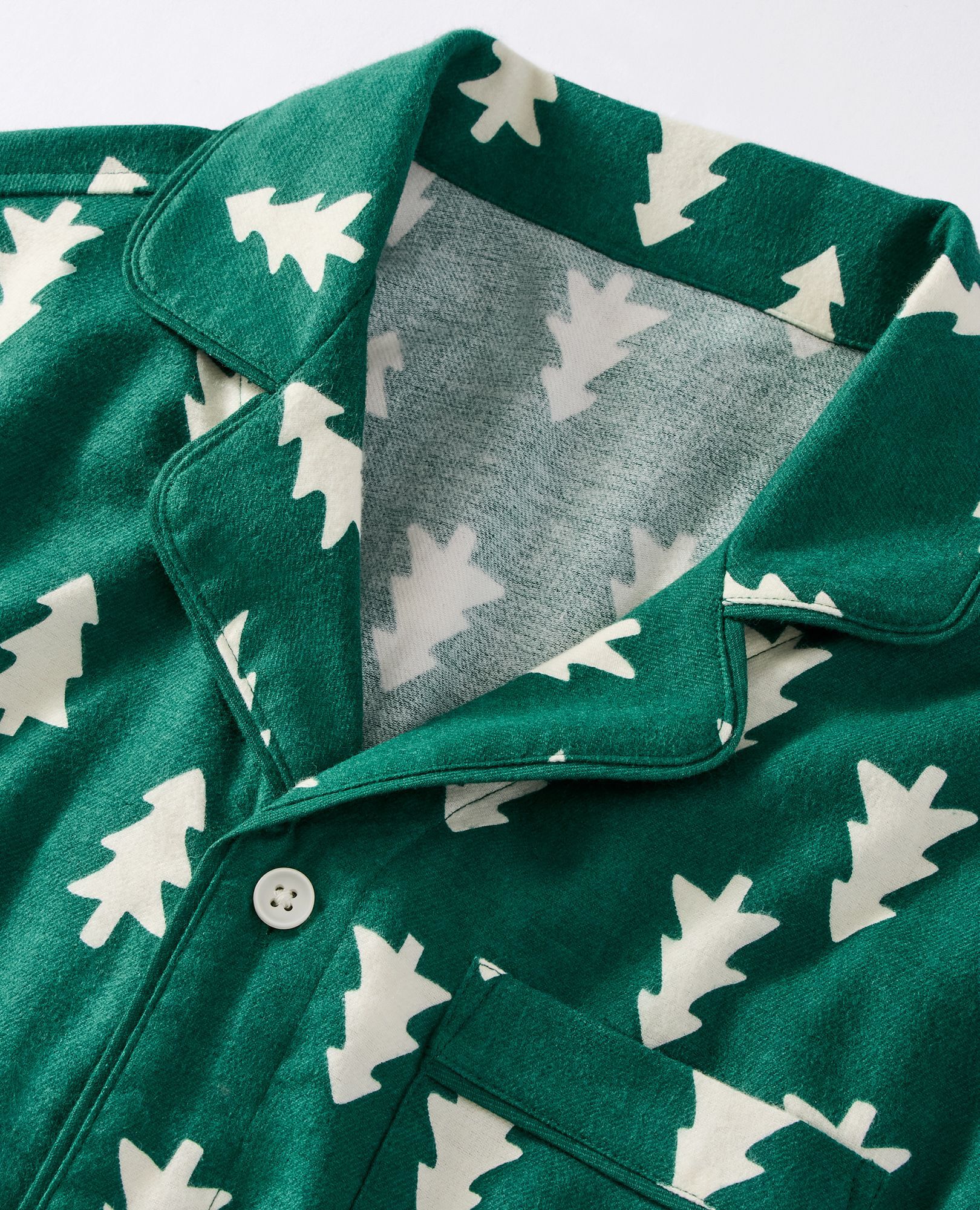 Adult Holiday Flannel Pajama Top in Happy Trees on Green - main