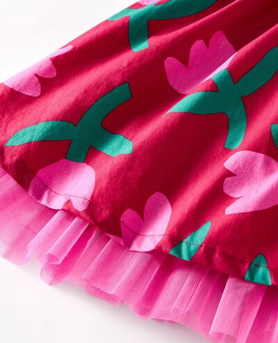 Poplin Twirl Dress with Pockets in Tulips on Raspberry - main
