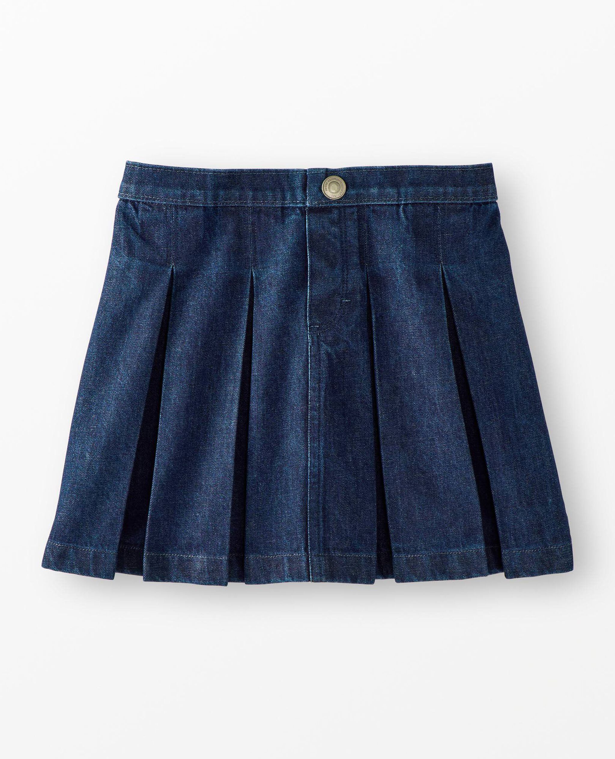 Pleated Denim Skirt in Dark Wash Denim - main