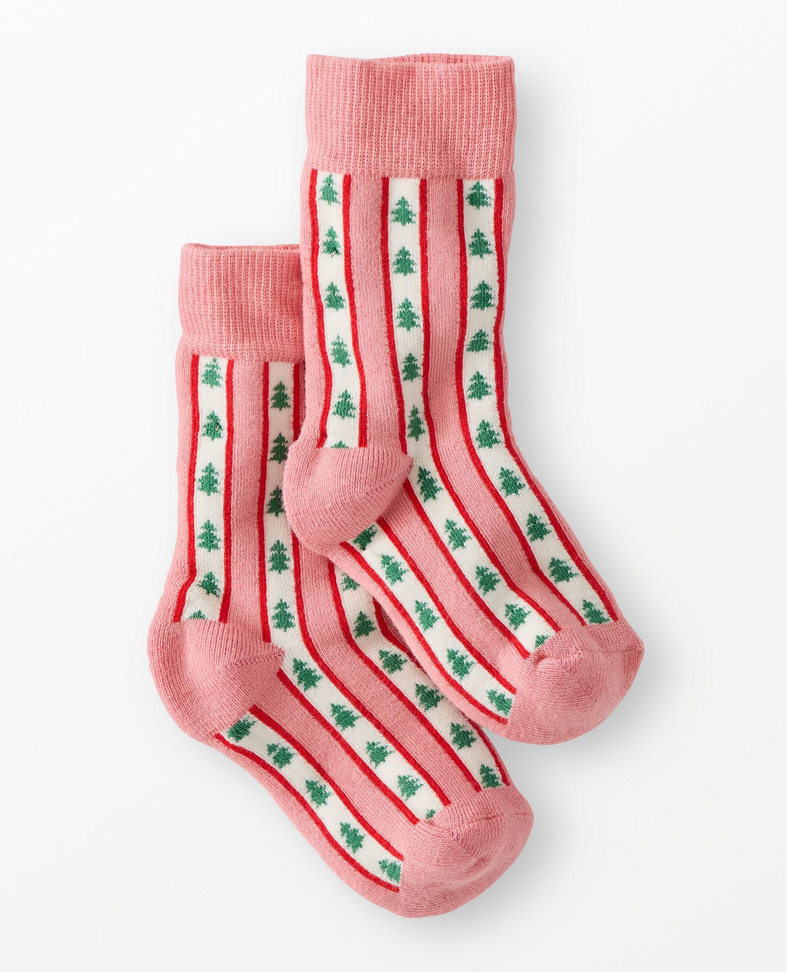 Holiday Crew Socks in Tree Ribbons on Pink - main