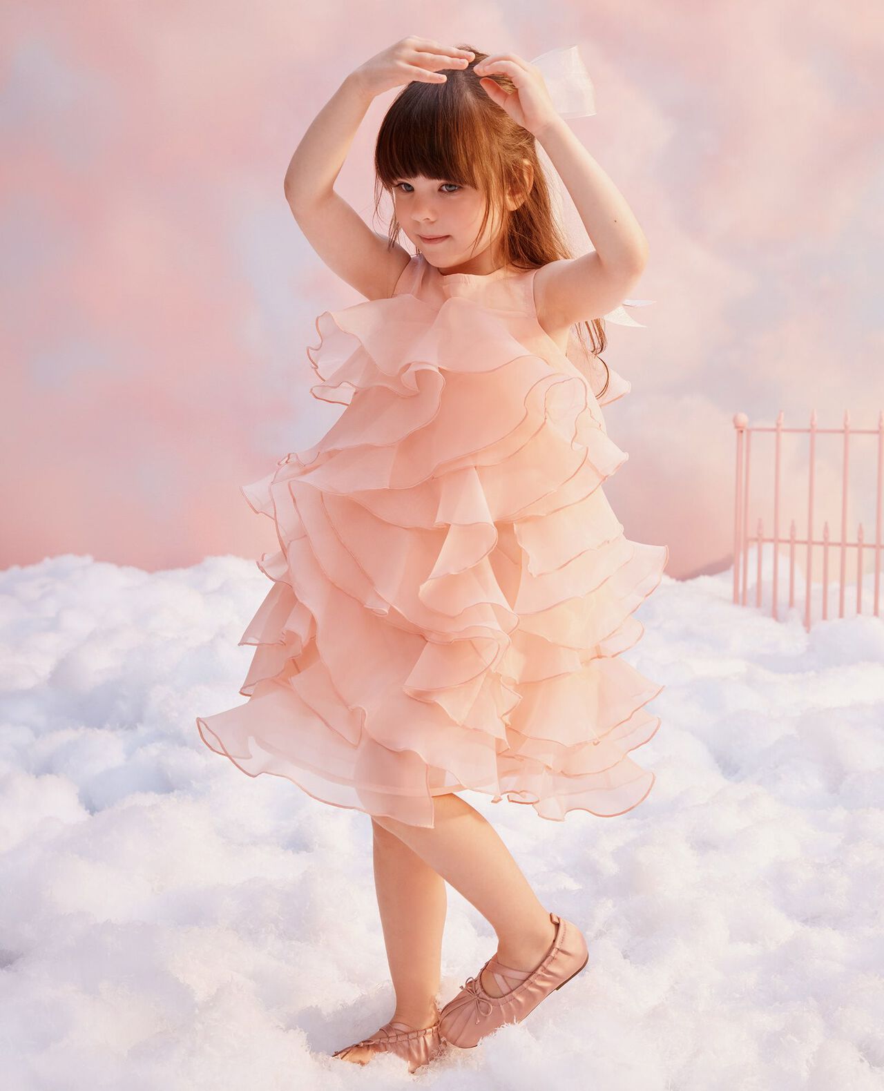 Sleeveless Organza Ruffle Dress in Pink Cream - main
