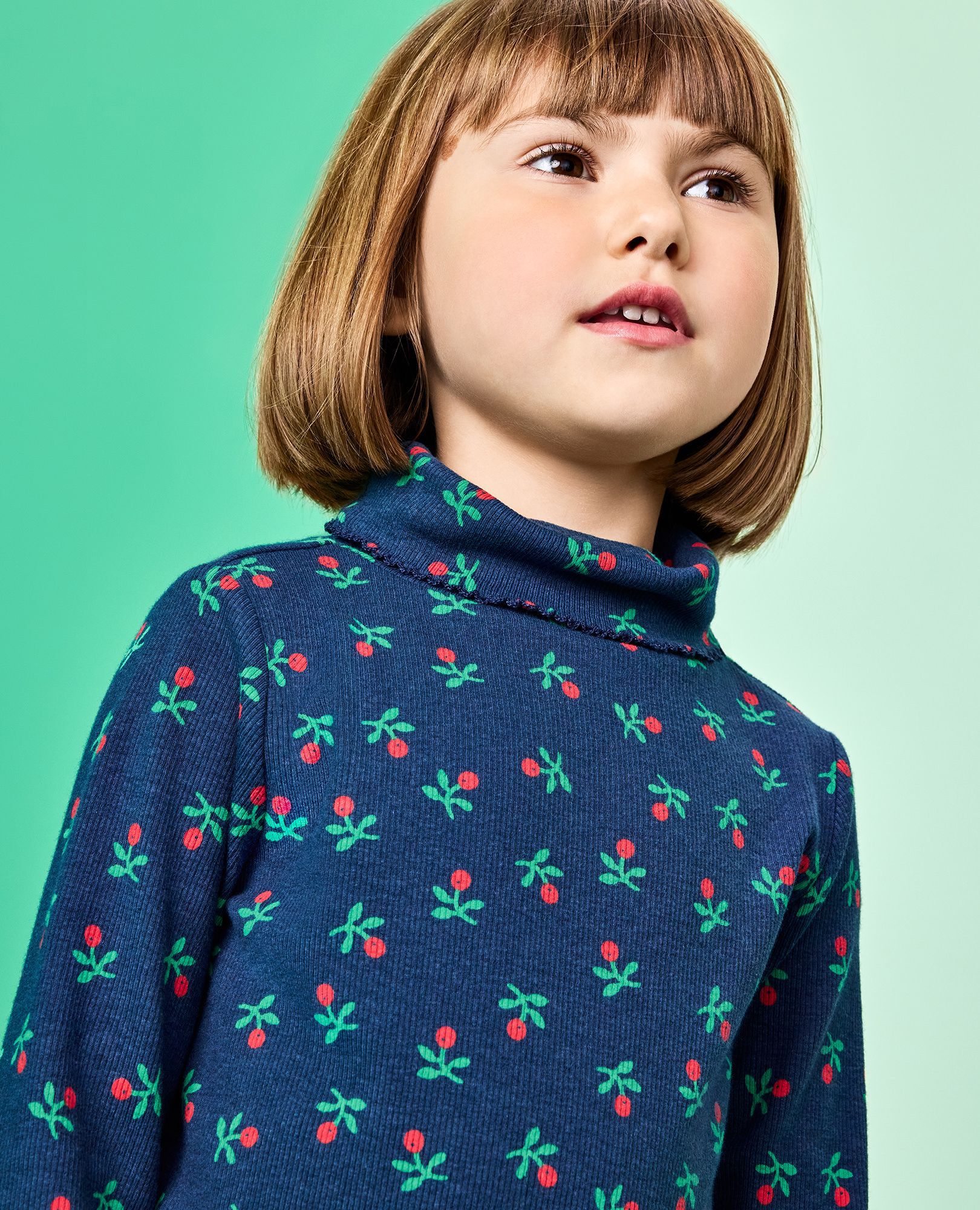 Long Sleeve Turtleneck Top & Flare Pants Set in Sweet Holiday Floral on Midnight Blue - main