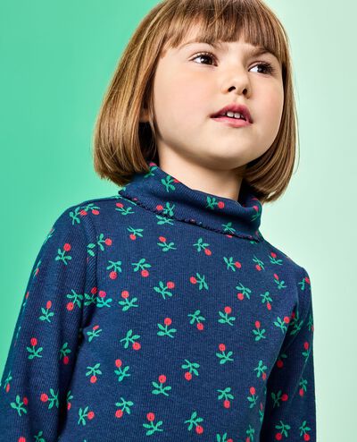 Long Sleeve Turtleneck Top & Flare Pants Set in Sweet Holiday Floral on Midnight Blue - main