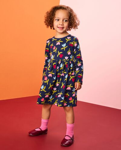 Long Sleeve Playground Dress with Pockets in Multi Tulips on Navy - main