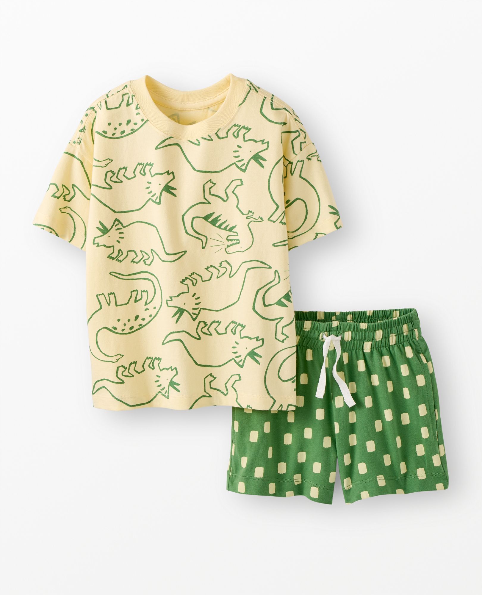Relaxed Fit T-Shirt & Shorts Set in Outlined Dinos on Lemon Ice - main
