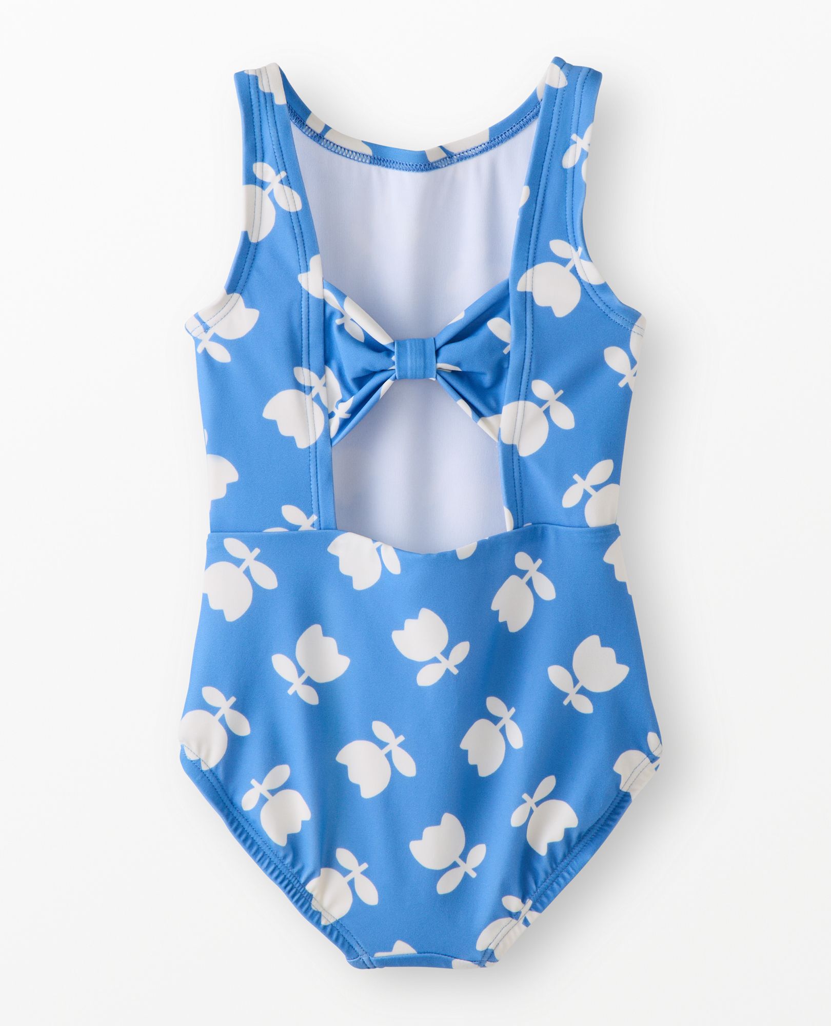 One-Piece Bow Back Swimsuit in Tossed Tulips on Blue - main