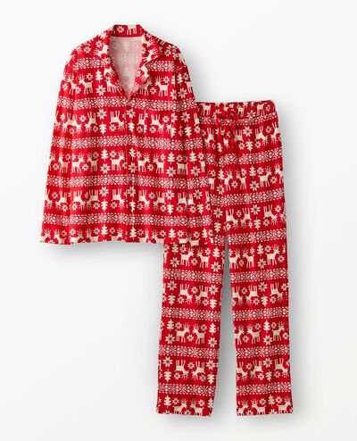 Adult Long Sleeve HannaSoft™ Pajama Set in Dear Deer on Ribbon Red - main