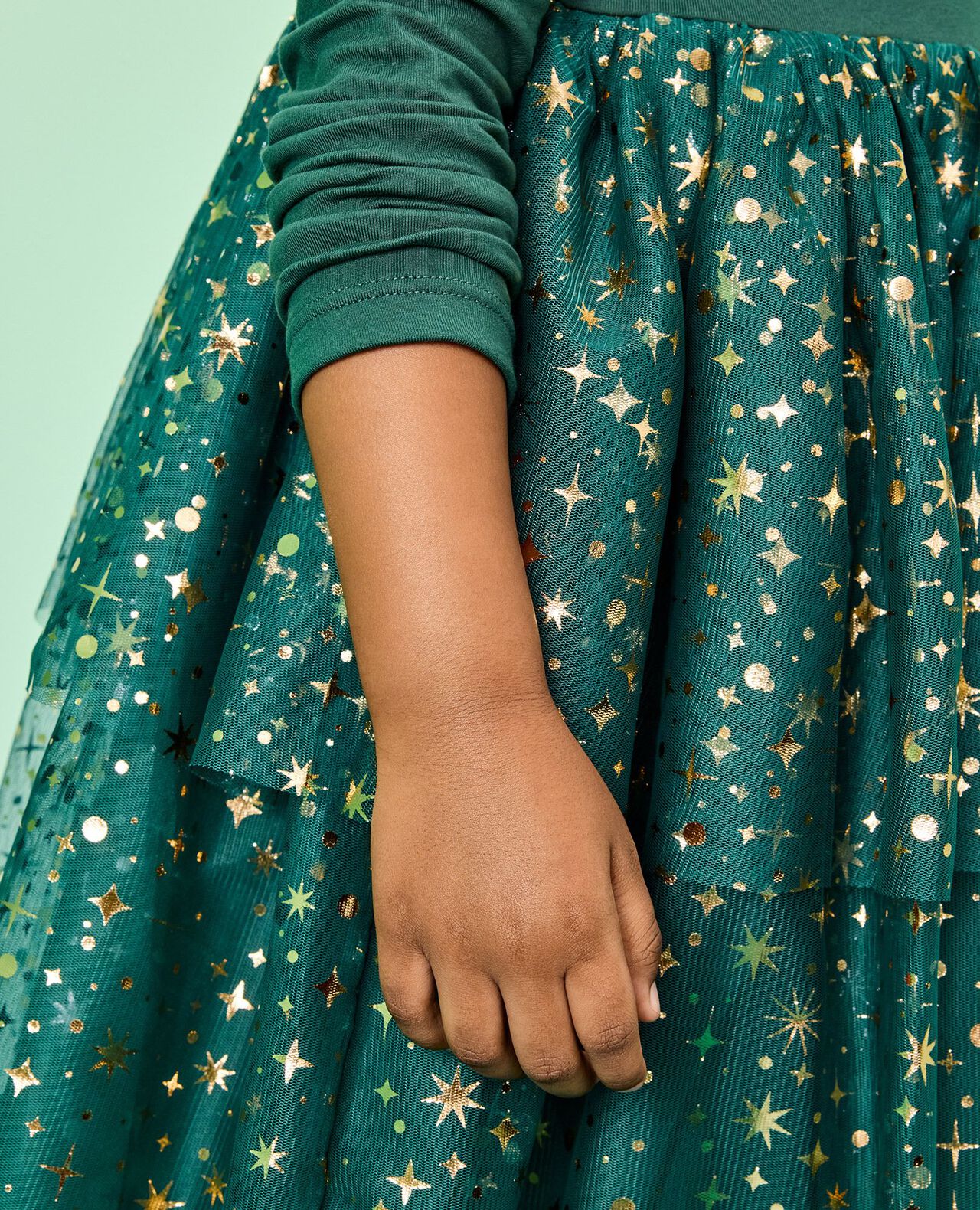 Long Sleeve Tulle Shimmer Dress in Malachite - main