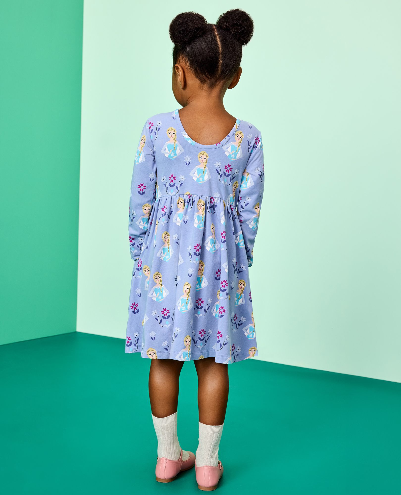 Disney Frozen Long Sleeve Skater Dress with Pockets in Elsa Winter Print - main